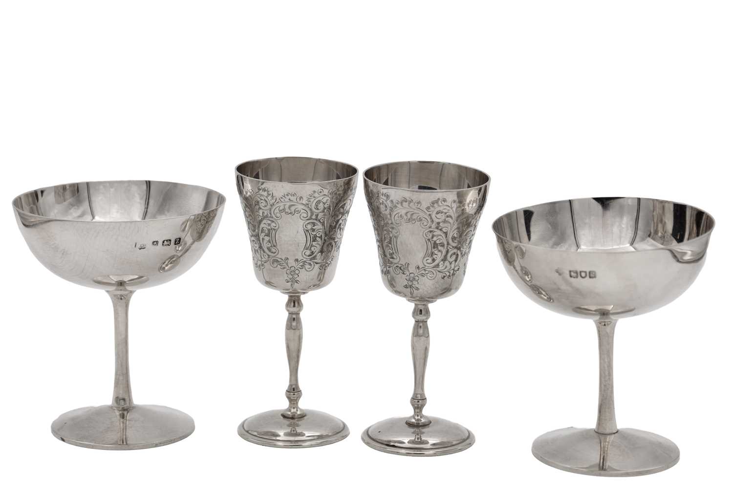 Lot 98 - TWO PAIRS OF ENGLISH SILVER DRINKING VESSELS