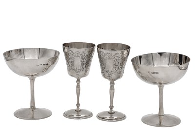 Lot 98 - TWO PAIRS OF ENGLISH SILVER DRINKING VESSELS