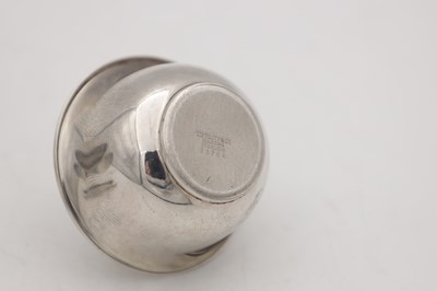 Lot 5 - A TIFFANY & CO PEPPER MILL AND SALT WITH A SILVER LIDDED SWEETENER AND TONGS