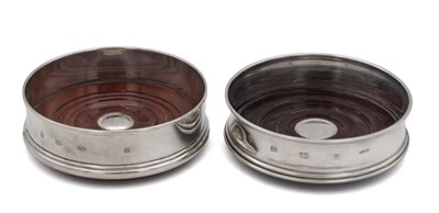 Lot 12 - TWO ENGLISH SILVER AND WOOD WINE COASTERS