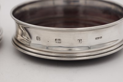 Lot 12 - TWO ENGLISH SILVER AND WOOD WINE COASTERS