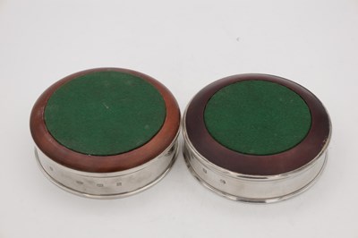 Lot 12 - TWO ENGLISH SILVER AND WOOD WINE COASTERS