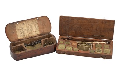 Lot 1159 - TWO LATE 17TH CENTURY BRASS COIN SCALES IN WOOD CASES