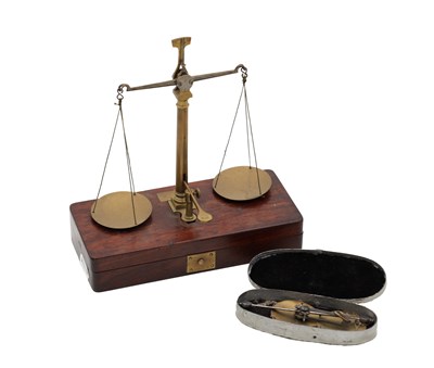Lot 1154 - TWO CASED BRASS BALANCE SCALES