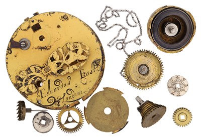 Lot 523 - A RARE 17TH CENTURY GILT BRASS POCKET WATCH MOVEMENT BY EDWARD EAST, LONDINI
