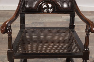 Lot 1583 - A PAIR OF WILLIAM AND MARY WALNUT HIGH-BACK CANED ARMCHAIRS