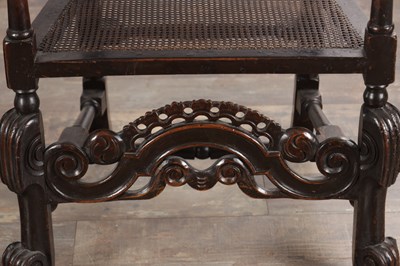 Lot 1583 - A PAIR OF WILLIAM AND MARY WALNUT HIGH-BACK CANED ARMCHAIRS