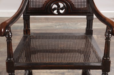 Lot 1583 - A PAIR OF WILLIAM AND MARY WALNUT HIGH-BACK CANED ARMCHAIRS