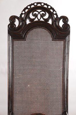 Lot 1583 - A PAIR OF WILLIAM AND MARY WALNUT HIGH-BACK CANED ARMCHAIRS