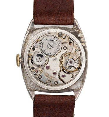 Lot 480 - A 1930S SILVER ROLEX 'UNICORN' CUSHION-CASE WRISTWATCH