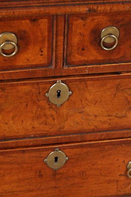 Lot 1674 - A WILLIAM AND MARY HERRINGBONE INLAID FIGURED WALNUT BUREAU OF SMALL SIZE