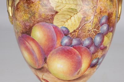 Lot 593 - A PAIR OF 1969 ROYAL WORCESTER PORCELAIN FRUIT-PAINTED CABINET VASES