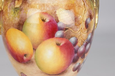 Lot 593 - A PAIR OF 1969 ROYAL WORCESTER PORCELAIN FRUIT-PAINTED CABINET VASES