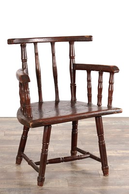 Lot 1665 - A PRIMITIVE 19TH CENTURY PAINTED WELSH STICK BACK ARMCHAIR