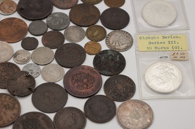 Lot 190 - A COLLECTION OF SILVER AND BASE METAL TOKENS AND COINS