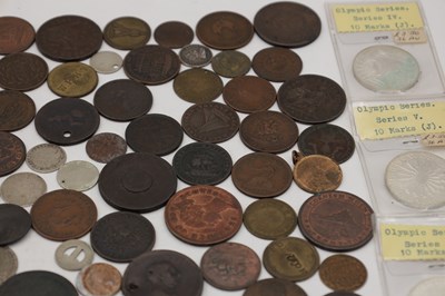 Lot 190 - A COLLECTION OF SILVER AND BASE METAL TOKENS AND COINS