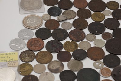 Lot 190 - A COLLECTION OF SILVER AND BASE METAL TOKENS AND COINS