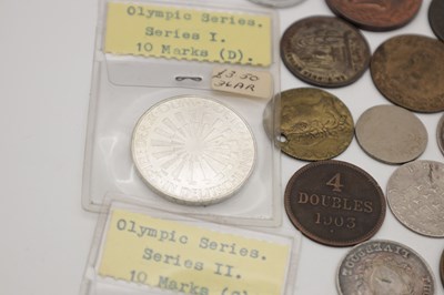 Lot 190 - A COLLECTION OF SILVER AND BASE METAL TOKENS AND COINS
