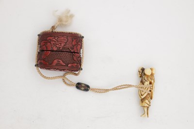 Lot A JAPANESE MEIJI PERIOD CINNABAR LACQUERED INRO