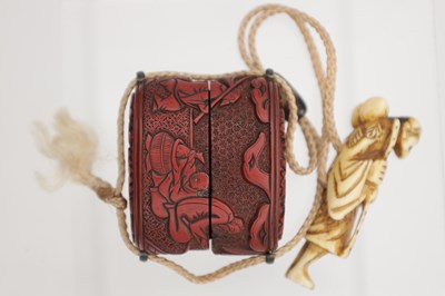 Lot A JAPANESE MEIJI PERIOD CINNABAR LACQUERED INRO