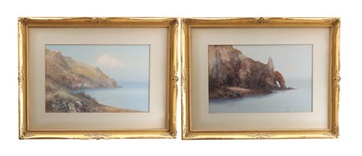 Lot 916 - FREDERICK JOHN WIDGERY (BRITISH, 1861-1942) A PAIR OF LATE 19TH / EARLY 20TH CENTURY WATERCOLOURS DEPICTING ODDICOMBE BAY, TORQUAY