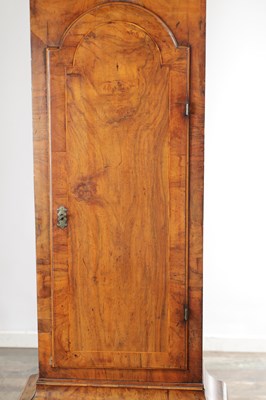 Lot 1324 - JOHN GREAVES, NEWCASTLE. A GEORGE II FIGURED WALNUT TIDAL LONGCASE CLOCK