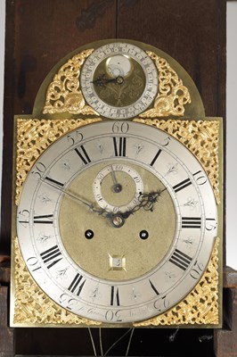 Lot 1324 - JOHN GREAVES, NEWCASTLE. A GEORGE II FIGURED WALNUT TIDAL LONGCASE CLOCK