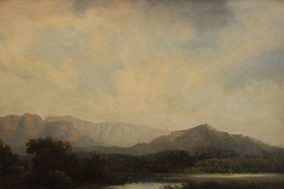 Lot 900 - HORATIO MCCULLOCH (SCOTTISH, 1806-1867) A 19TH CENTURY OIL ON CANVAS MOUNTAINOUS LANDSCAPE