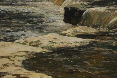 Lot 880 - GEORGE GRAHAM (1881-1949) AN EARLY 20TH CENTURY OIL ON CANVAS WATERFALL LANDSCAPE