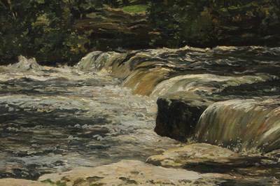 Lot 880 - GEORGE GRAHAM (1881-1949) AN EARLY 20TH CENTURY OIL ON CANVAS WATERFALL LANDSCAPE