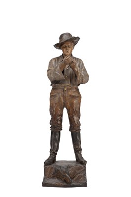 Lot 1096 - AN EARLY 20TH CENTURY ART NOUVEAU AUSTRIAN GOLDSCHEIDER TERRACOTTA FIGURAL LAMP
