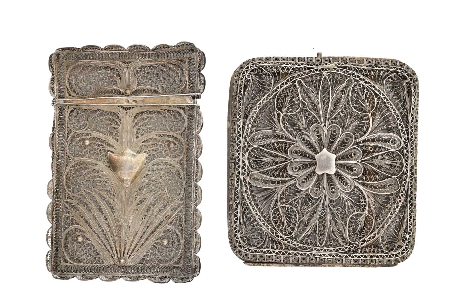 Lot 7 - TWO SILVER FILIGREE CARD CASES