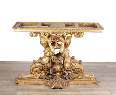 Lot 1571 - A GOOD 19TH CENTURY CARVED GILTWOOD CONSOLE TABLE