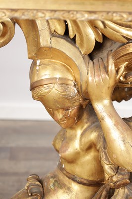 Lot 1571 - A GOOD 19TH CENTURY CARVED GILTWOOD CONSOLE TABLE
