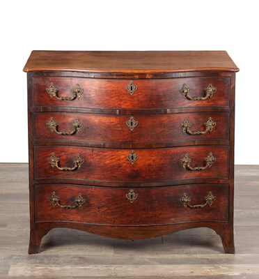 Lot 1694 - A GOOD GEORGE III GENTLEMAN'S SERPENTINE FRONTED FIGURED SATINWOOD DRESSING CHEST