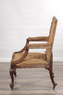 Lot 1541 - A GEORGE III CARVED MAHOGANY GAINSBOROUGH CHAIR