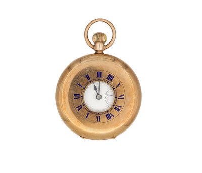 Lot 521 - A 9CT GOLD HALF HUNTER KEYLESS WOUND POCKET WATCH