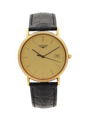 Lot 486 - A LATE 20TH CENTURY GENTLEMAN'S GOLD PLATED LONGINES QUARTZ WRIST WATCH