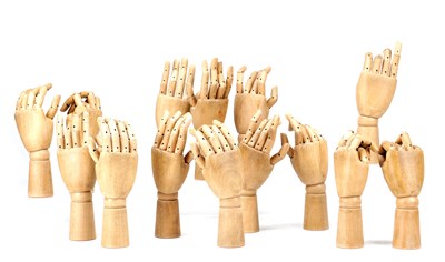 Lot 1011 - A COLLECTION OF FOURTEEN 20TH CENTURY WOODEN METAMORPHIC SHOP HANDS