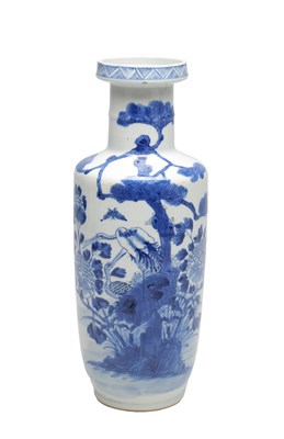 Lot 760 - A CHINESE BLUE AND WHITE PORCELAIN ROULEAU VASE