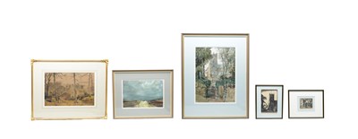 Lot 982 - JOSEPH PIGHILLS (BRITISH 1902-1984) A COLLECTION OF THREE 20TH CENTURY WATERCOLOURS AND TWO RELIEF PRINTS
