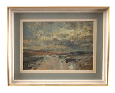 Lot 961 - JOSEPH PIGHILLS (BRITISH, 1902-1984) AN OIL PAINTING OF BRONTE COUNTRY FROM WEST END HAWORTH DATED 1979