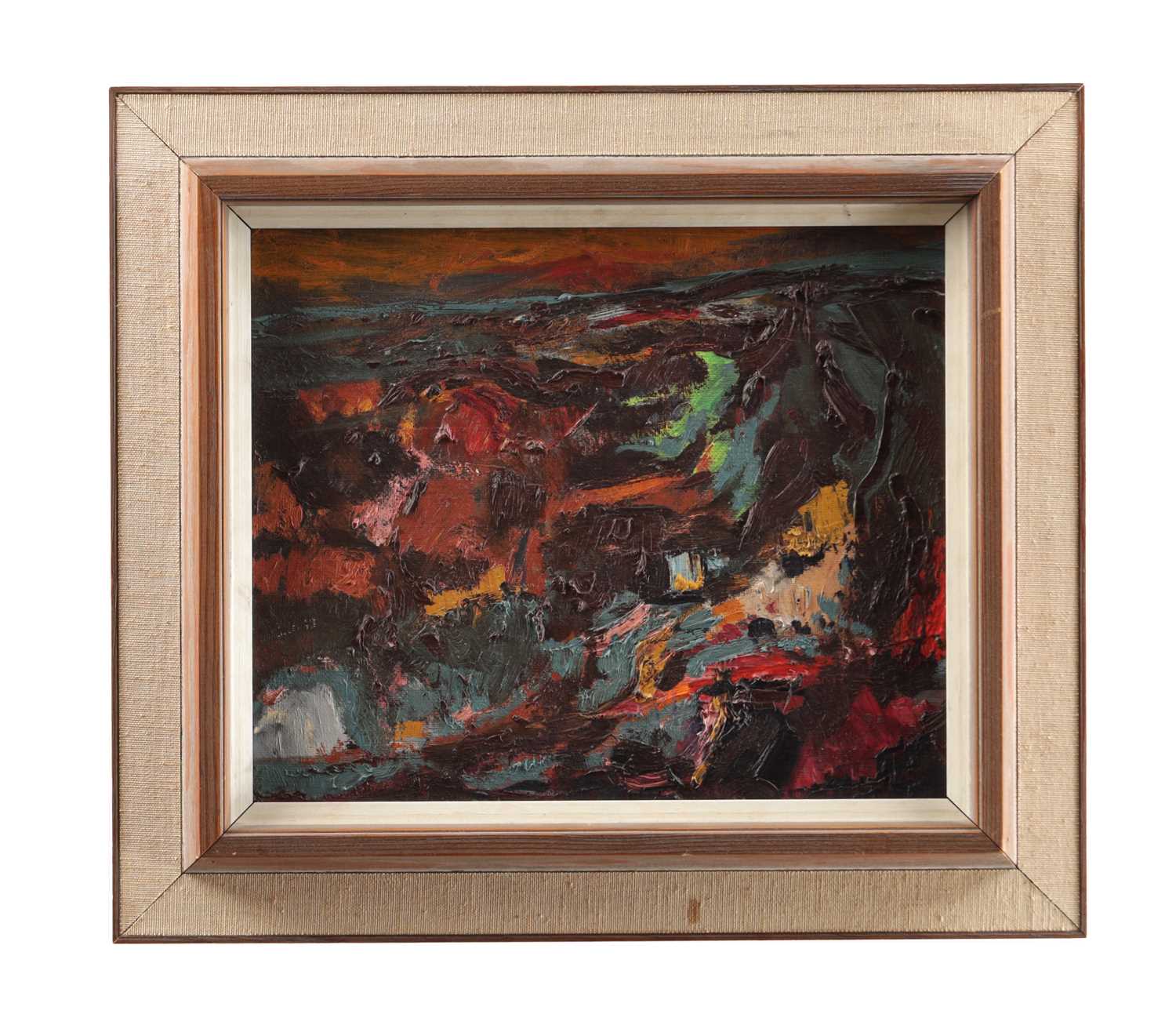 Lot 872 - DAVID BARKER A MID 20TH CENTURY OIL ON BOARD TITLED 'WARM EVENING'
