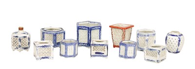 Lot 833 - A COLLECTION OF EIGHT JAPANESE PORCELAIN CRICKET CAGES AND THREE POT POURRI JARS