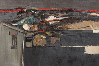 Lot 878 - DAVID BARKER AN OIL ON CANVAS ABSTRACT LANDSCAPE DATED 2026