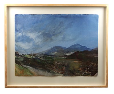 Lot 911 - KATHERINE HOLMES (B.1962) A WATERCOLOUR, INK, PASTEL AND COLLAGE ON PAPER ABOVE HETTON ON A BRIGHT DAY