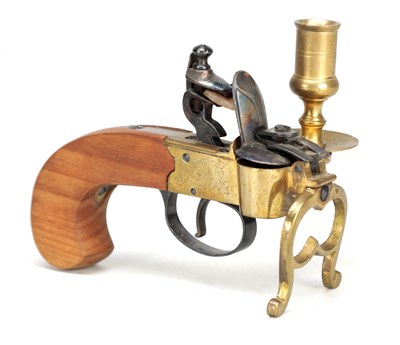 Lot 1038 - A FLINTLOCK TINDER LIGHTER