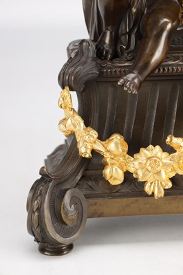Lot 1339 - GUYENOT, PARIS. A 19TH CENTURY FRENCH PATINATED BRONZE AND ORMOLU FIGURAL MANTEL CLOCK