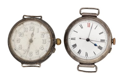 Lot 501 - TWO EARLY 20TH CENTURY SILVER CASED OFFICERS STYLE CENTRE SWEEP SECONDS WRIST WATCHES