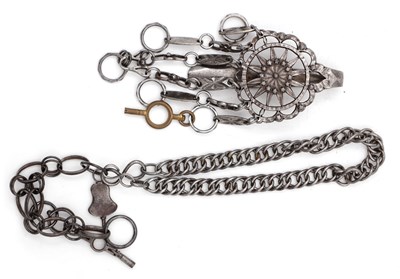 Lot 392 - TWO 18TH CENTURY CUT STEEL WATCH CHAINS WITH WATCH KEYS